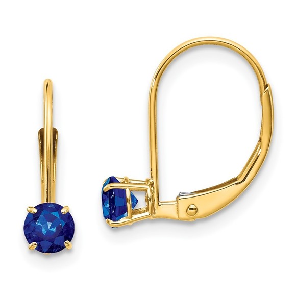 14k Yellow Gold 4mm Round September/Blue Sapphire Leverback Earrings